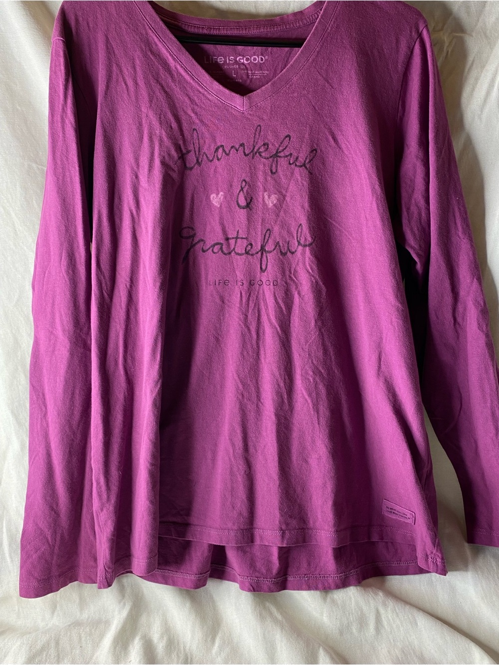 Life Is Good Long-Sleeve V-Neck Tee in Fuchsia